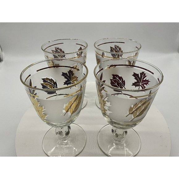 Libbey Vintage Golden Foliage Mid Century Gold Leaf Goblet | Set of 4 - Picture 4 of 16